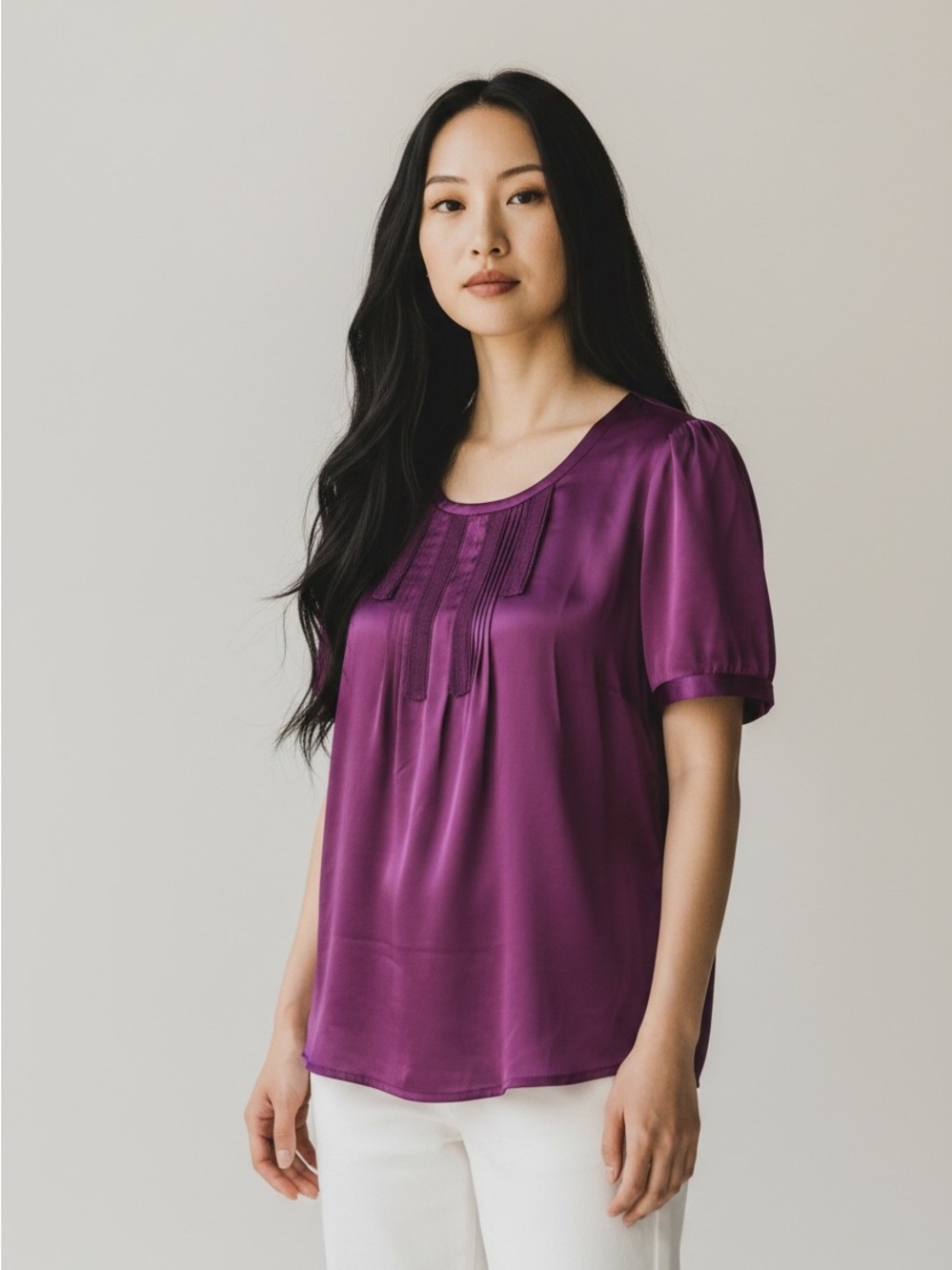Women's The Limited Purple Short Sleeved Satin Blouse Size Small